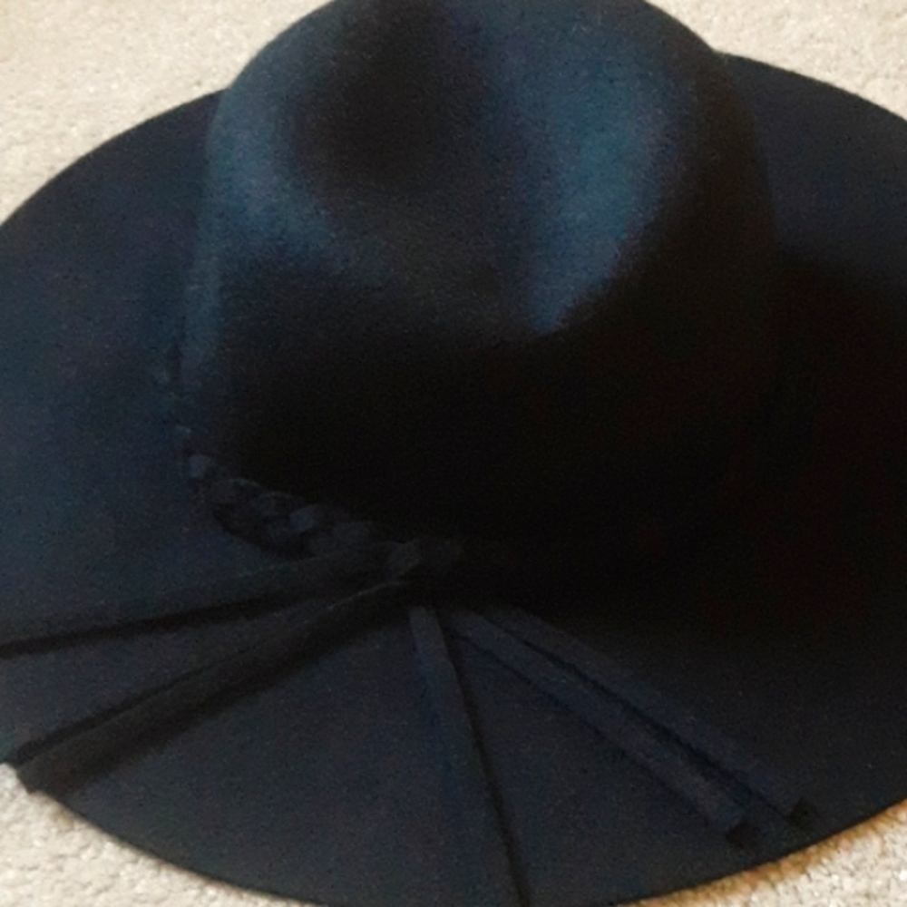 Black Wool Hat with Braided Trim